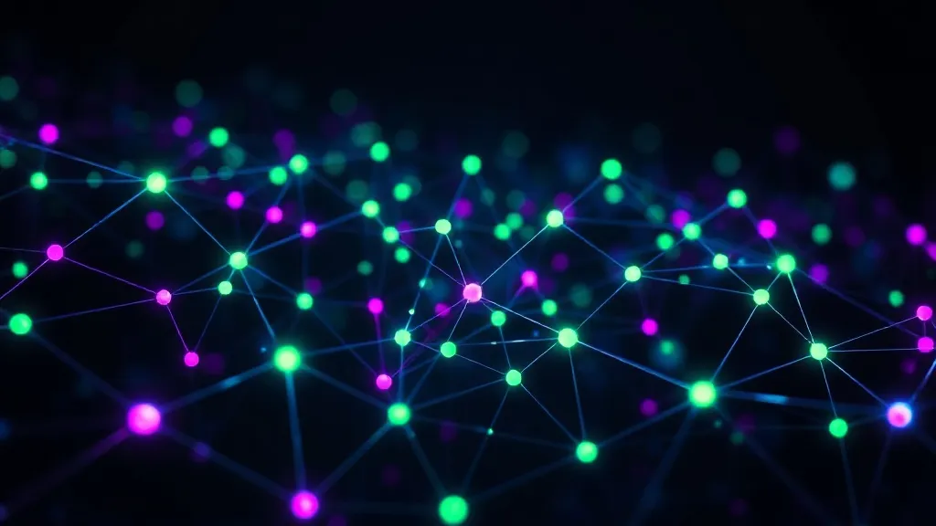 High-tech data visualization with glowing green and purple n